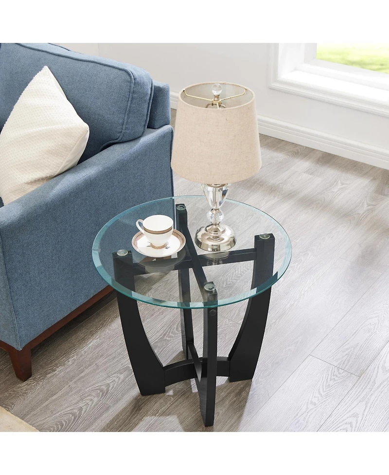 Streamdale Furniture 23.5" Round Glass Coffee Table - Black