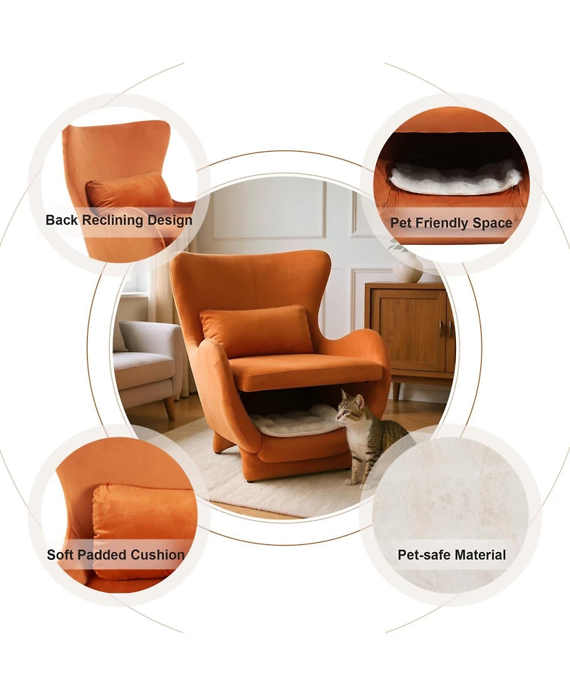 Streamdale Furniture Velvet Lounge Chair, 2-in-1 Pet Friendly Accent Chair