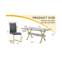 Streamdale Elegant Tempered Glass Dining Set (71"x35.4") with 8 Dark Gray Chairs