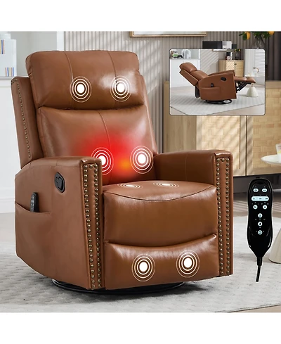 Streamdale Furniture Leather Heat Massage Rocker Swivel Recliner