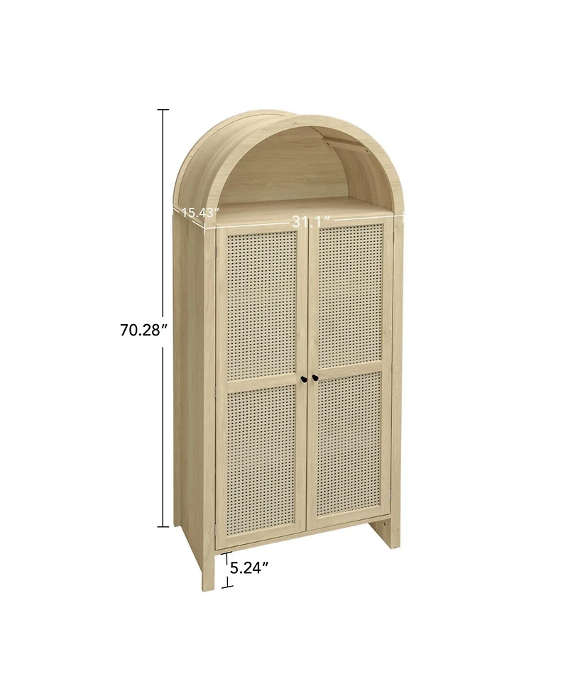 Streamdale Furniture Arched Kitchen Pantry Cabinet with Rattan Door & Adjustable Shelves