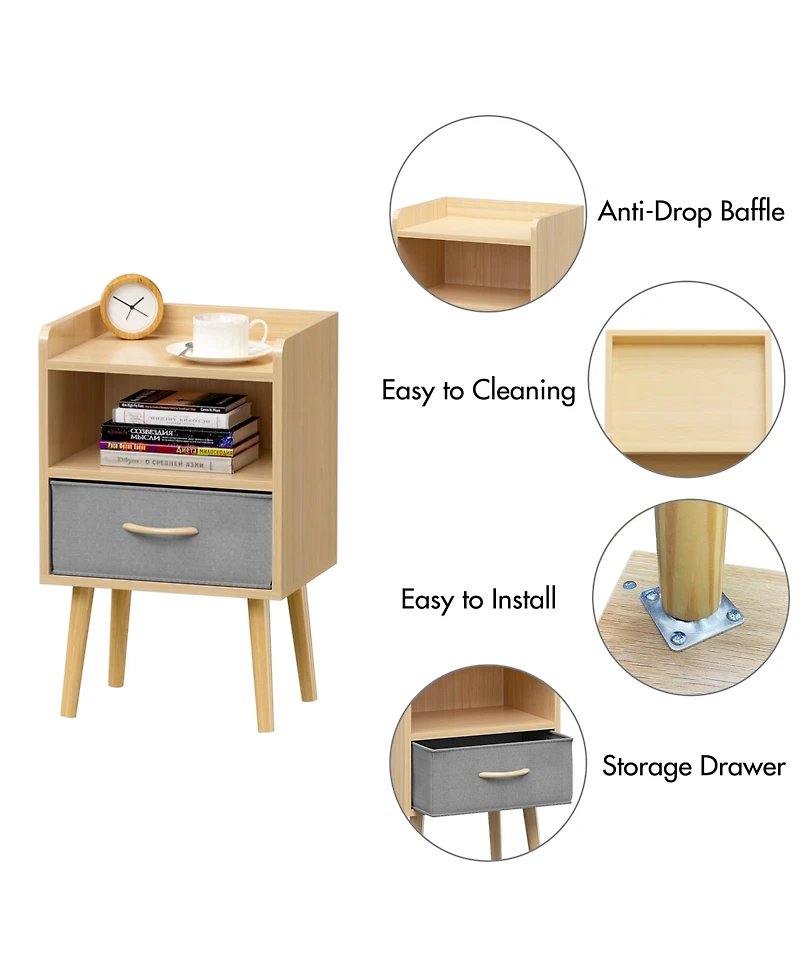 Streamdale Furniture Nightstand with Fabric Drawer & Storage - Oak