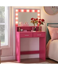 Streamdale Furniture Rose Pink Vanity Desk with Lighted Mirror & Drawers