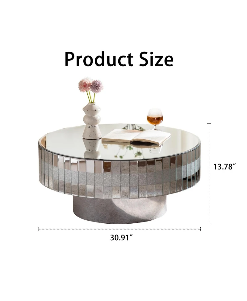 Streamdale Round Mirrored Coffee Table - Crushed Diamond & Crystal Edge