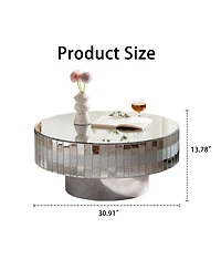 Streamdale Round Mirrored Coffee Table - Crushed Diamond & Crystal Edge