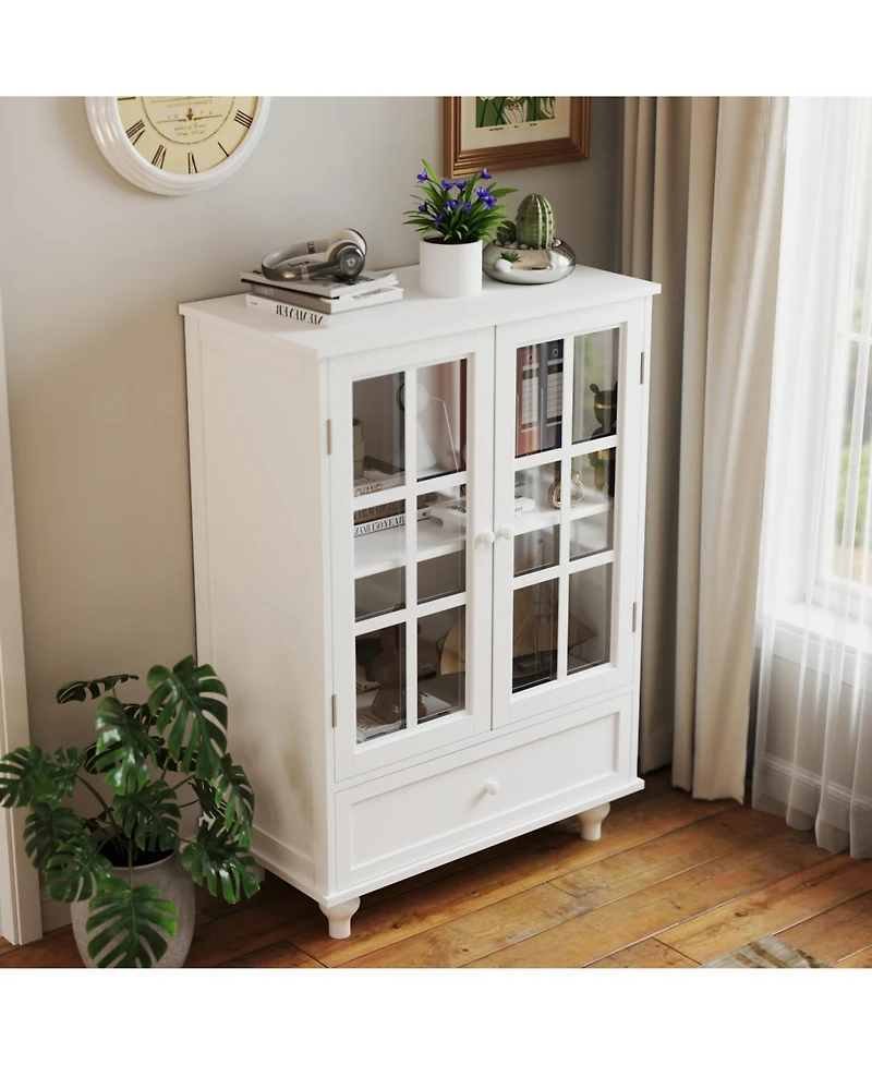 Streamdale Furniture Modern White Glass Door Buffet Cabinet