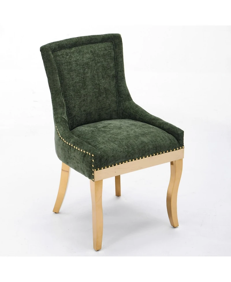 Streamdale Furniture Chenille Dining Chairs, Gold Legs, Rivet Trim, Green, Set of 2