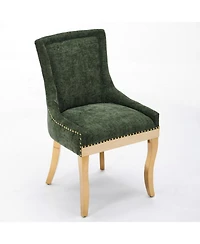 Streamdale Furniture Chenille Dining Chairs, Gold Legs, Rivet Trim, Green, Set of 2