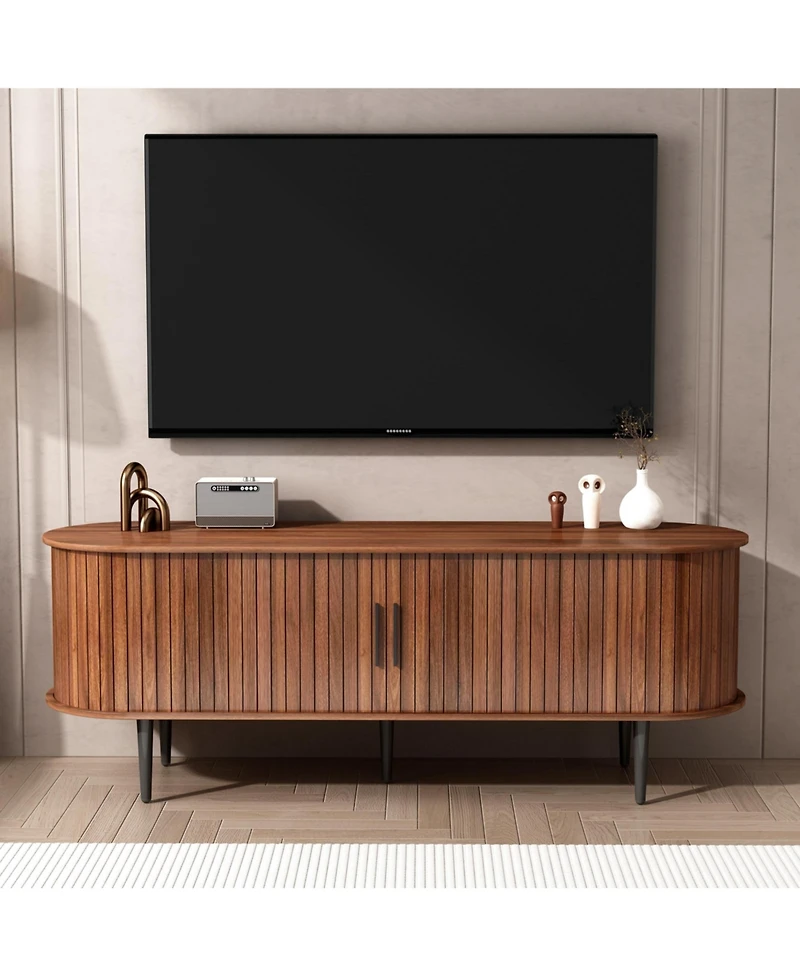 Streamdale Furniture 55" Modern Tv Stand with Sliding Door & Storage - Walnut