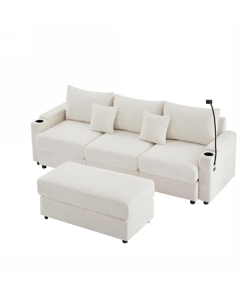 Streamdale Furniture Modern 3-Seater Sectional Sofa w/ Ottoman, Usb