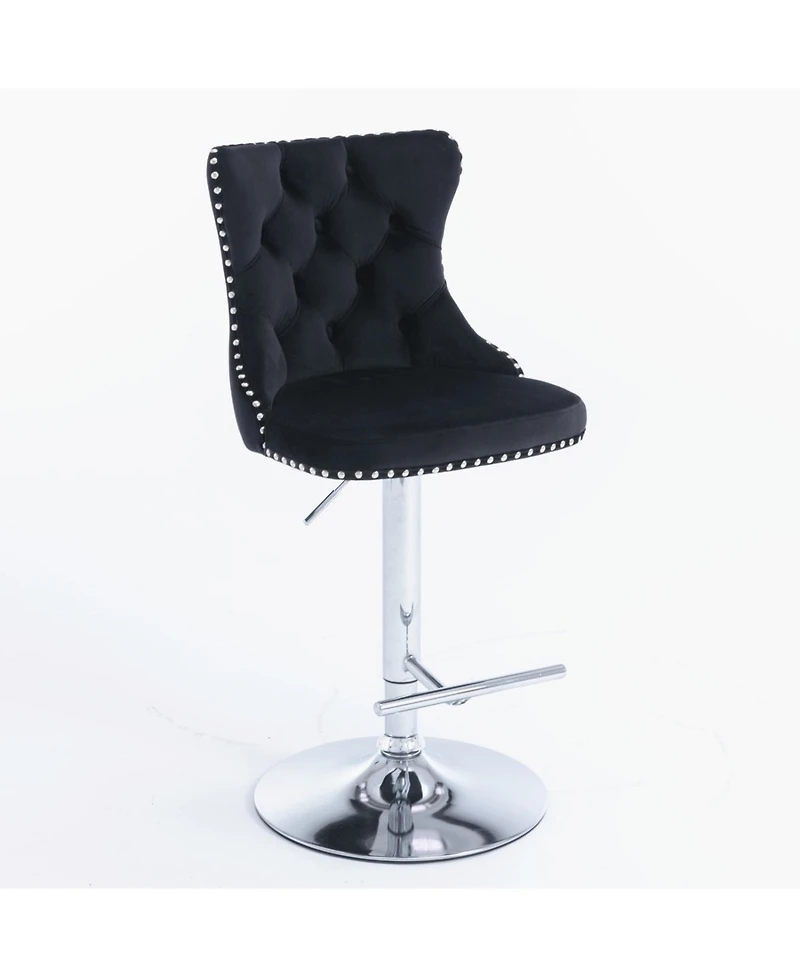 Streamdale Furniture Velvet Swivel Barstools, Adjustable Height, Chrome Base, Set of 2