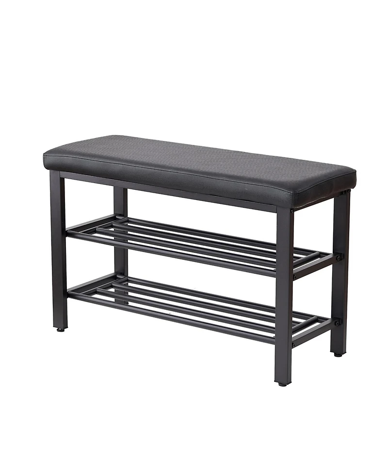 Streamdale Furniture Shoe Bench with Seat Cushion, 3-Tier Shoe Rack, Metal Mesh Shelves