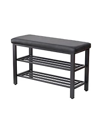 Streamdale Furniture Shoe Bench with Seat Cushion, 3-Tier Shoe Rack, Metal Mesh Shelves