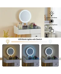 Streamdale Furniture Streamdale Led Glass Top Dressing Table with Ext. Table & Stool