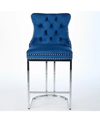 Streamdale Furniture + 25" 2-Pack + Velvet + Button Back + Counter Height Bar Stools