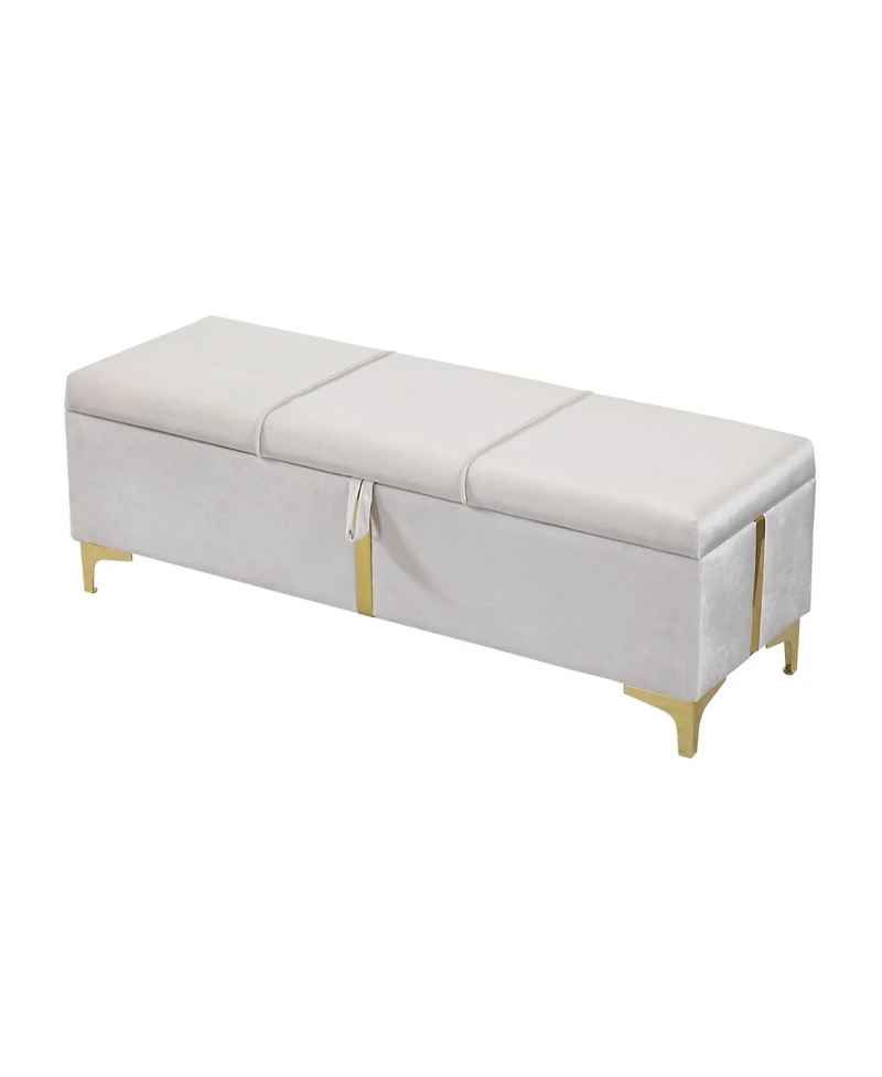 Streamdale Furniture Upholstered Storage Ottoman Bench - Metal Legs, Beige