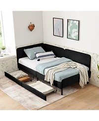Streamdale Furniture Streamdale Twin Upholstered Platform Bed Frame w/ 2 Drawers, Black