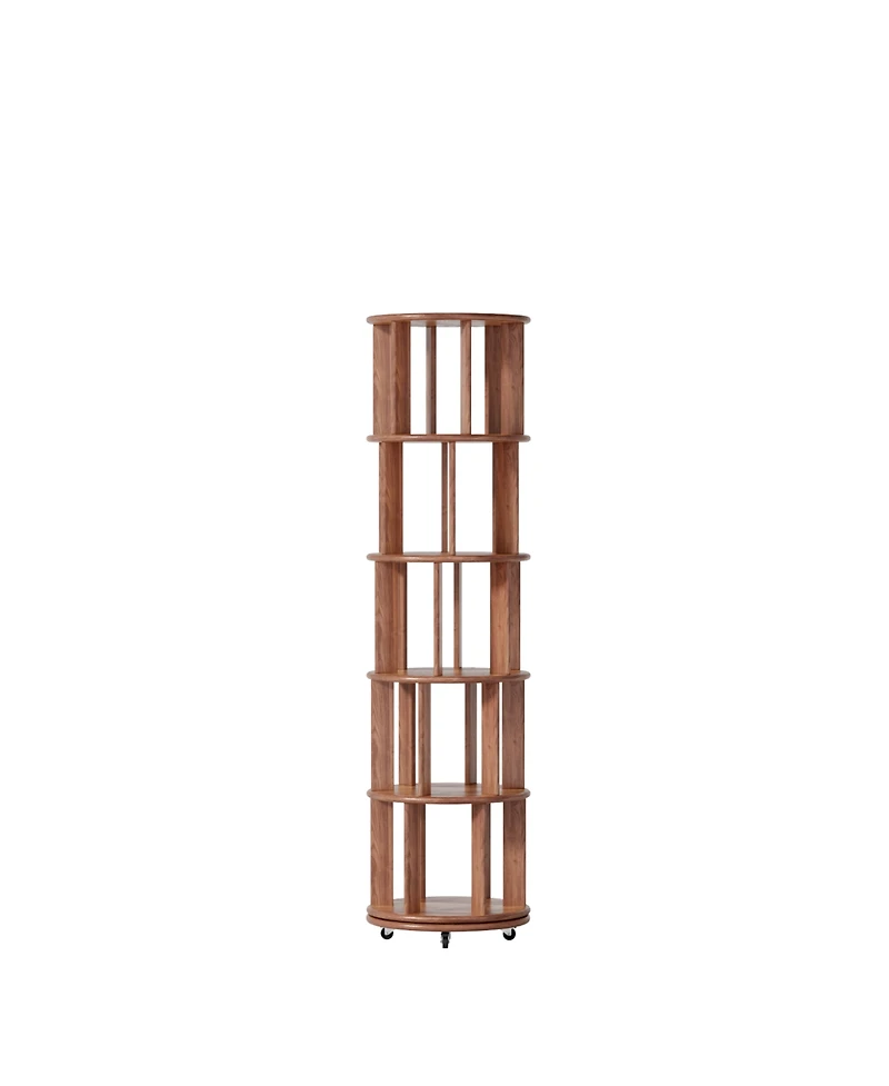 Streamdale Furniture Rotating Wood Bookshelf on Wheels - 5 Tier - Walnut