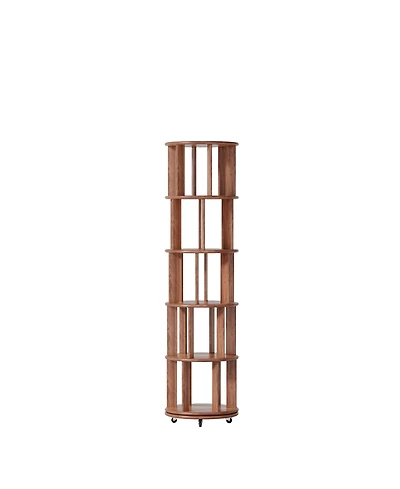 Streamdale Furniture Rotating Wood Bookshelf on Wheels - 5 Tier - Walnut