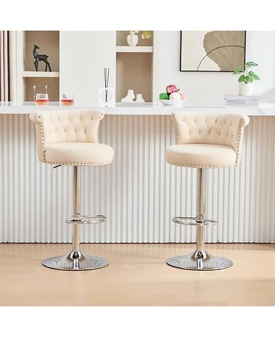 Streamdale Furniture Velvet Bar Stool Set of 2, Adjustable Swivel