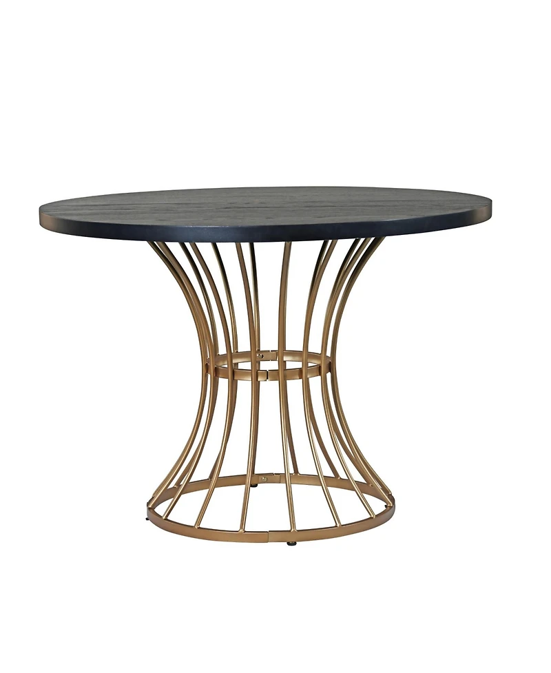 Streamdale Furniture Black Oak 42" Round Dining Table - Wrought Iron Base