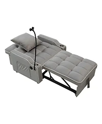 Streamdale Furniture Streamdale Convertible Velvet Futon Sleeper Chair Bed w/ Usb & Phone Holder (Light Gray