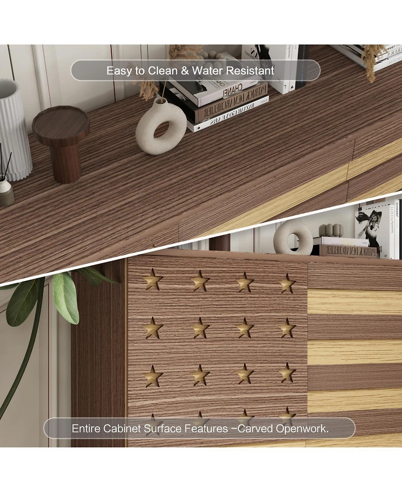 Streamdale Furniture 55" Buffet Sideboard Cabinet- Hand Carved, 2 Drawers, 3 Doors, Adjustable Shelves