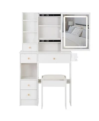 Streamdale Furniture 29.2" Vanity Table w/ Led Mirror, Stool, Power, & Hair Dryer Bracket