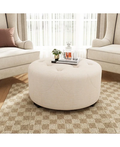 Streamdale FurnitureUpholstered Button Tufted Round Ottoman, Beige, Small version