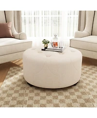 Streamdale FurnitureUpholstered Button Tufted Round Ottoman, Beige, Small version