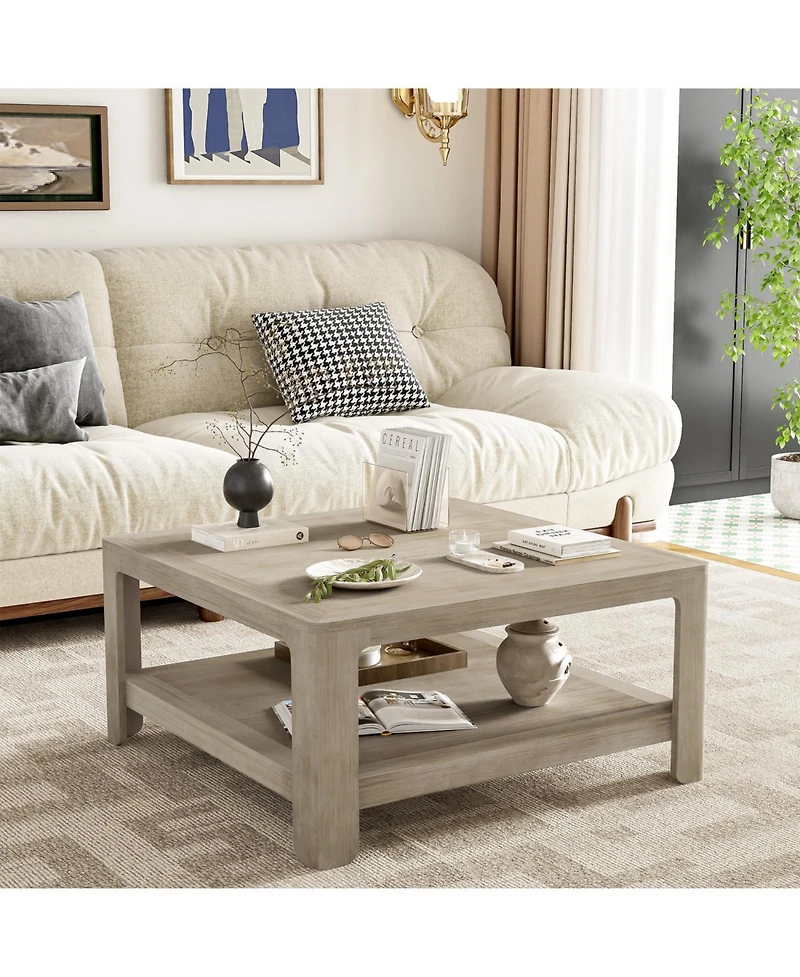 Streamdale Furniture Square Coffee Table With Storage,Light Ash