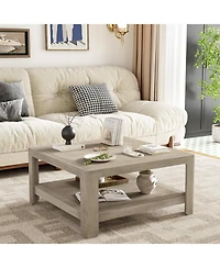 Streamdale Furniture Square Coffee Table With Storage,Light Ash