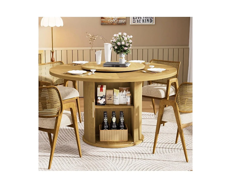 Casainc 55″ Round Dining Table with Rotating Tray and Storage Shelves only table)