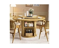 Casainc 55″ Round Dining Table with Rotating Tray and Storage Shelves only table）
