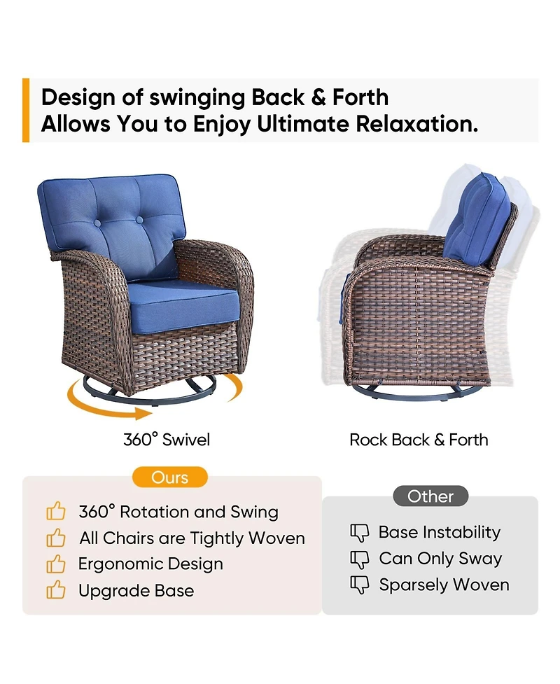 Gymojoy T-Frame Brown Wicker Outdoor Swivel Glider Chairs with Olefin 5 In. Thick Cushions 2-Pack)