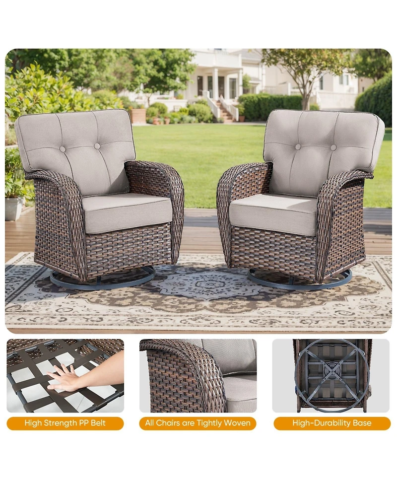 Gymojoy T-Frame Brown Wicker Outdoor Swivel Glider Chairs with Olefin 5 In. Thick Cushions 2-Pack)