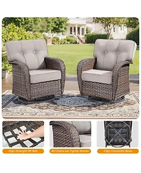 Gymojoy T-Frame Brown Wicker Outdoor Swivel Glider Chairs with Olefin 5 In. Thick Cushions 2-Pack）