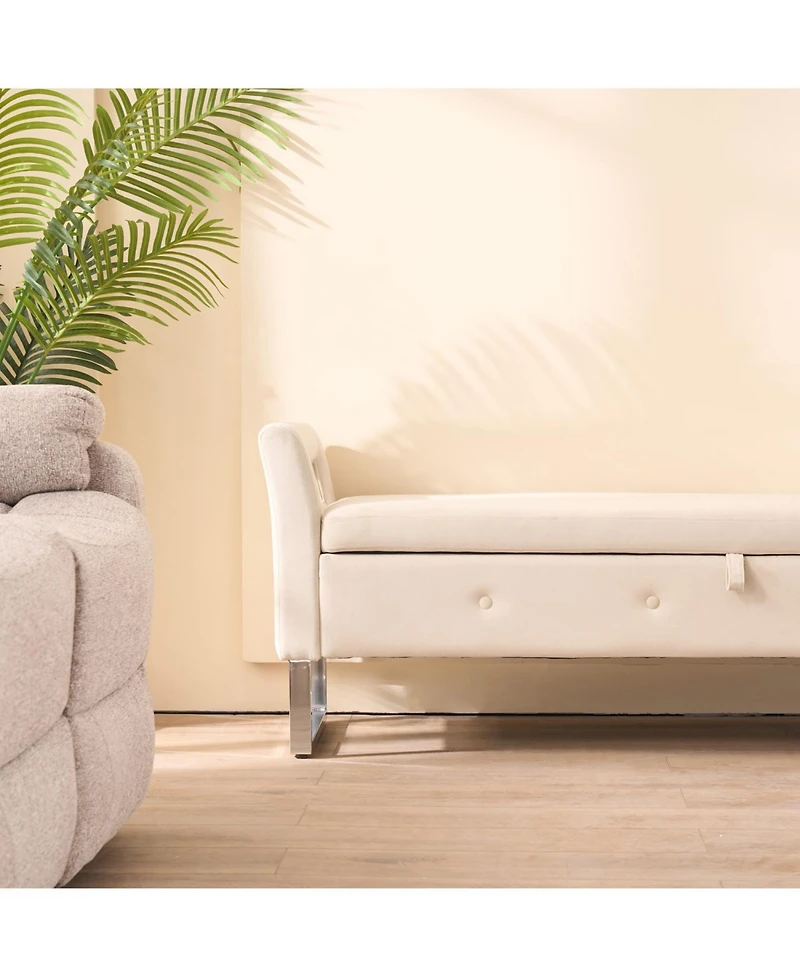 Streamdale Furniture Velvet Storage Bench with Armrests - 67.91" Wide