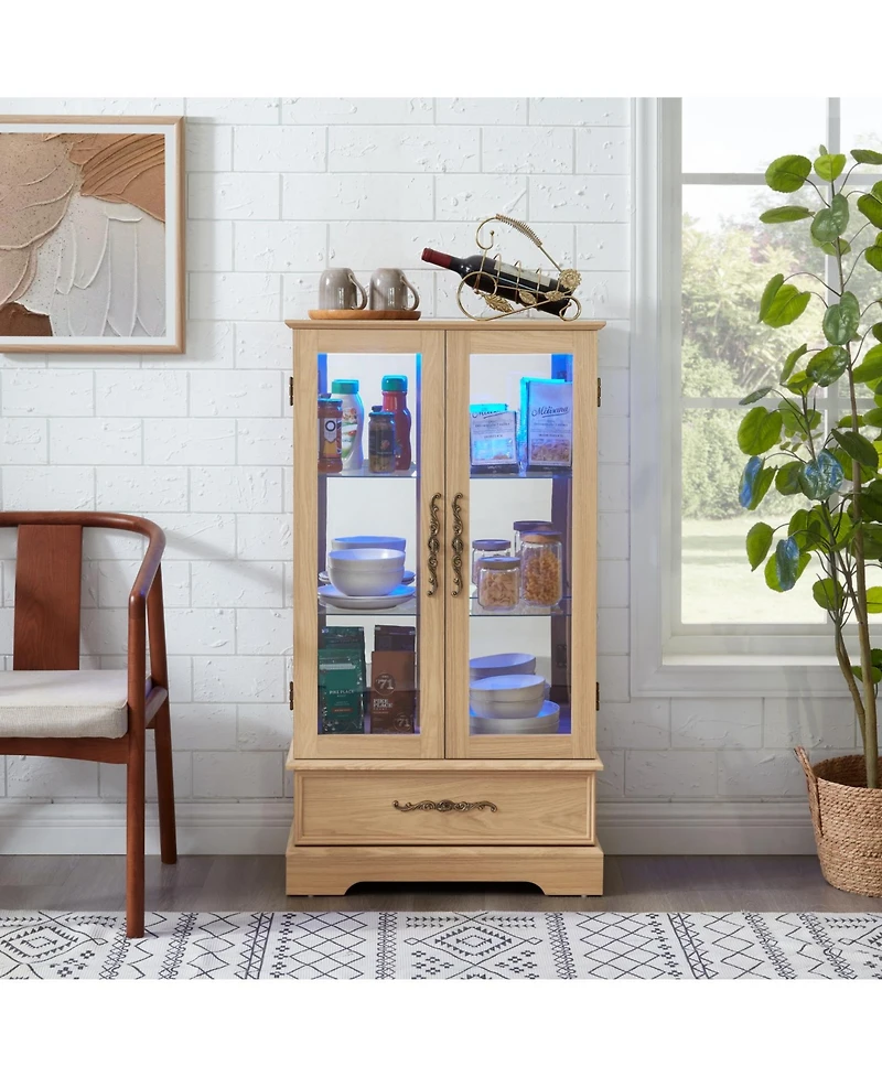 Streamdale Furniture Lighted Glass Curio Cabinet - Light Oak Finish