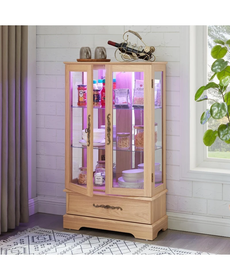 Streamdale Furniture Lighted Glass Curio Cabinet - Light Oak Finish
