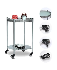 Streamdale Furniture Rolling Coffee Table - 2-Tier Silver Metal Side Table