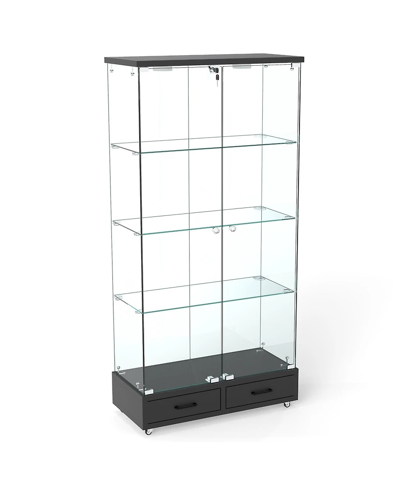 Streamdale Furniture Glass Display Cabinet w/ Drawers & Led Lights