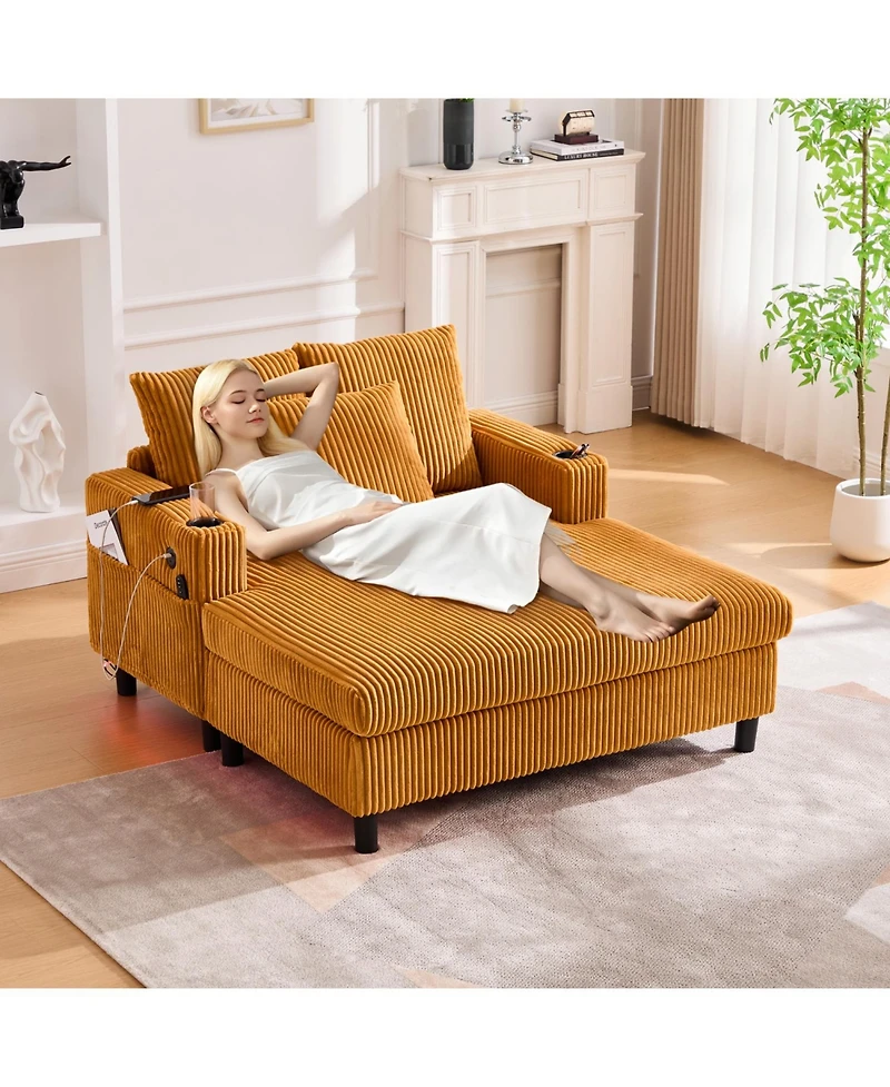 Streamdale Furniture Streamdale Corduroy Oversized Recliner Sofa w/ Usb, Led, Cup Holder