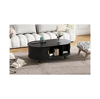 Streamdale Furniture 42.5" Oval Fluted Coffee Table w/ Charging Station & Sliding Door