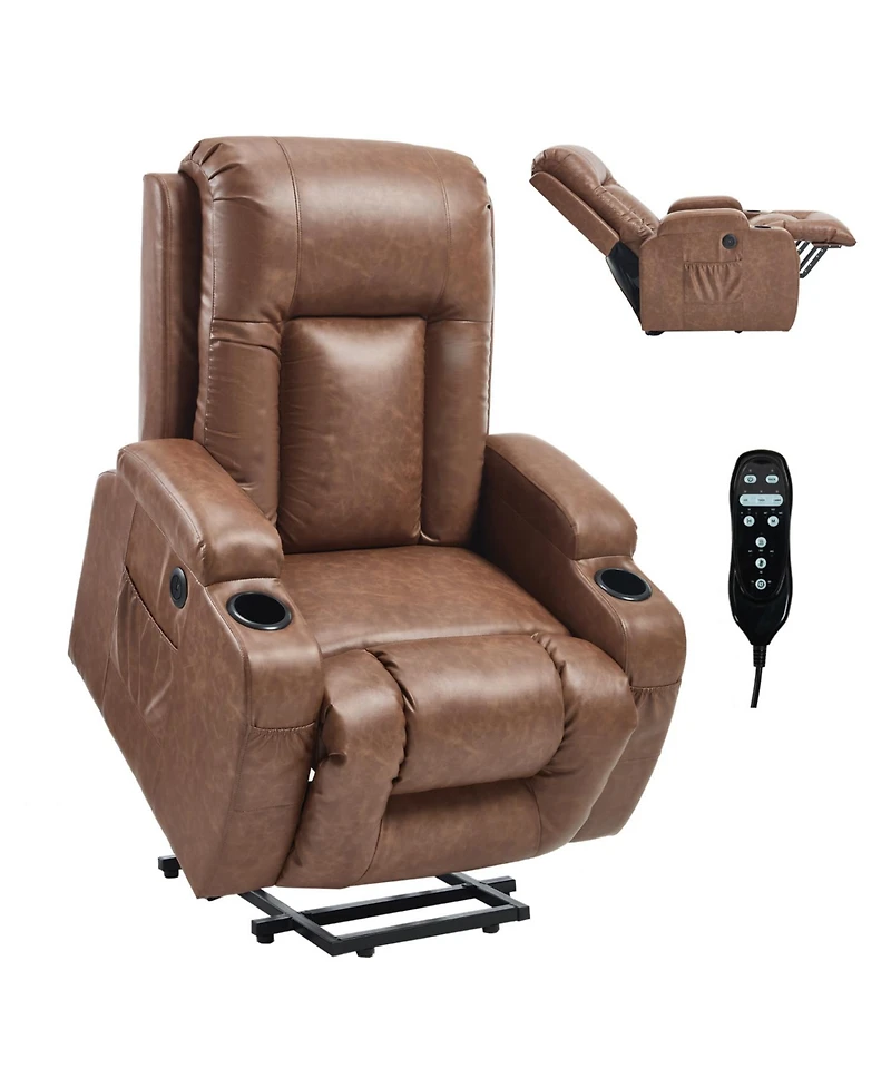 Streamdale Furniture Brown Power Lift Recliner Massage Chair with Heat & Usb