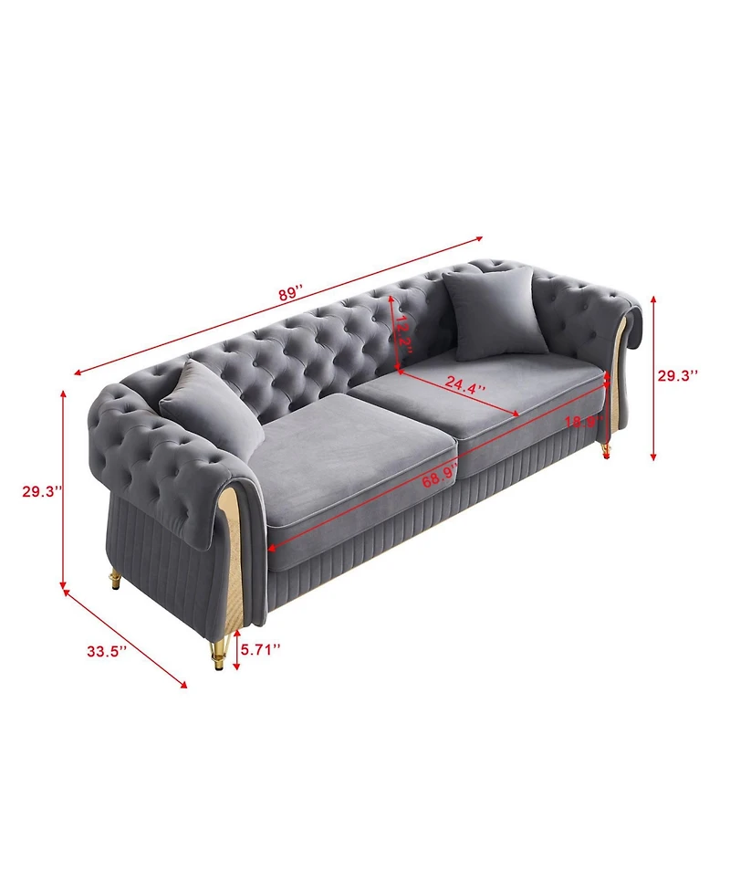 Streamdale Furniture Chesterfield Modern Tufted Velvet Living Room Sofa, 84.25"W Couch.