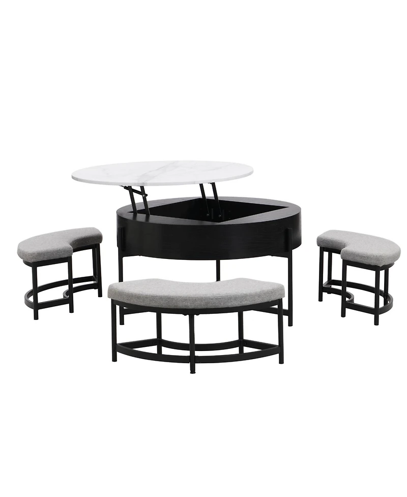 Streamdale Furniture Round Lift-Top Coffee Table with Storage & 3 Ottoman