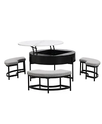 Streamdale Furniture Round Lift-Top Coffee Table with Storage & 3 Ottoman