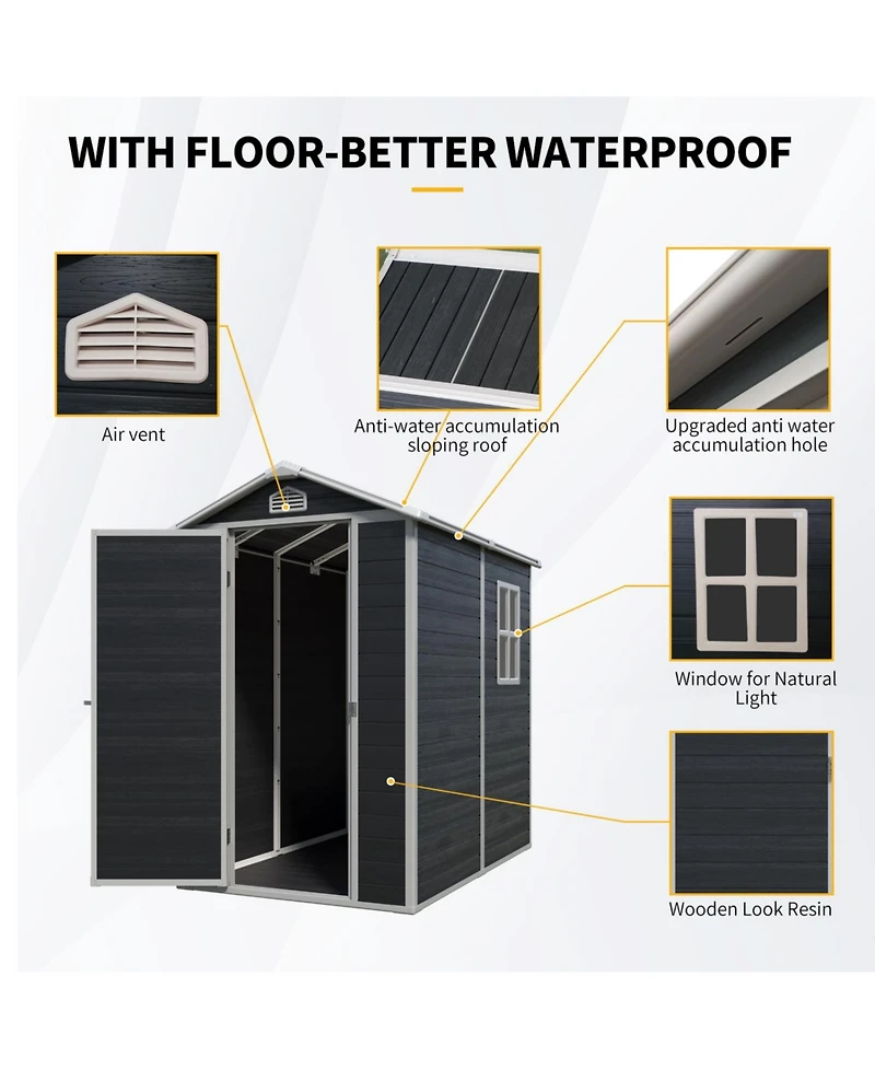 Streamdale Furniture 4 ft x 6 ft Outdoor plastic Storage Shed with floor, Black