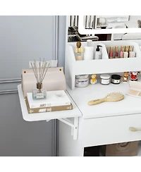 Streamdale Furniture Streamdale Vanity Desk with Led Mirror Power Outlet 3 Drawers 7 Shelves & Stool